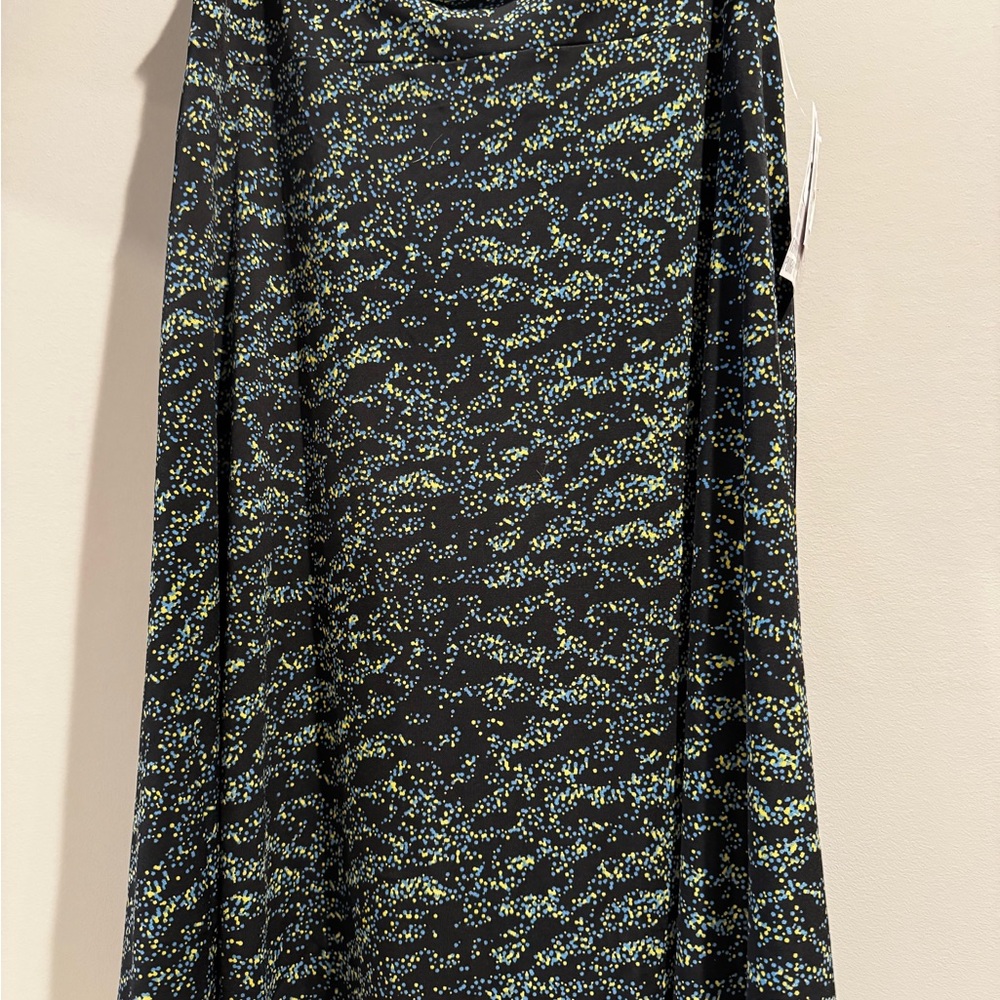 LuLaRoe Azure Black Dress with Blue and Yellow Pattern